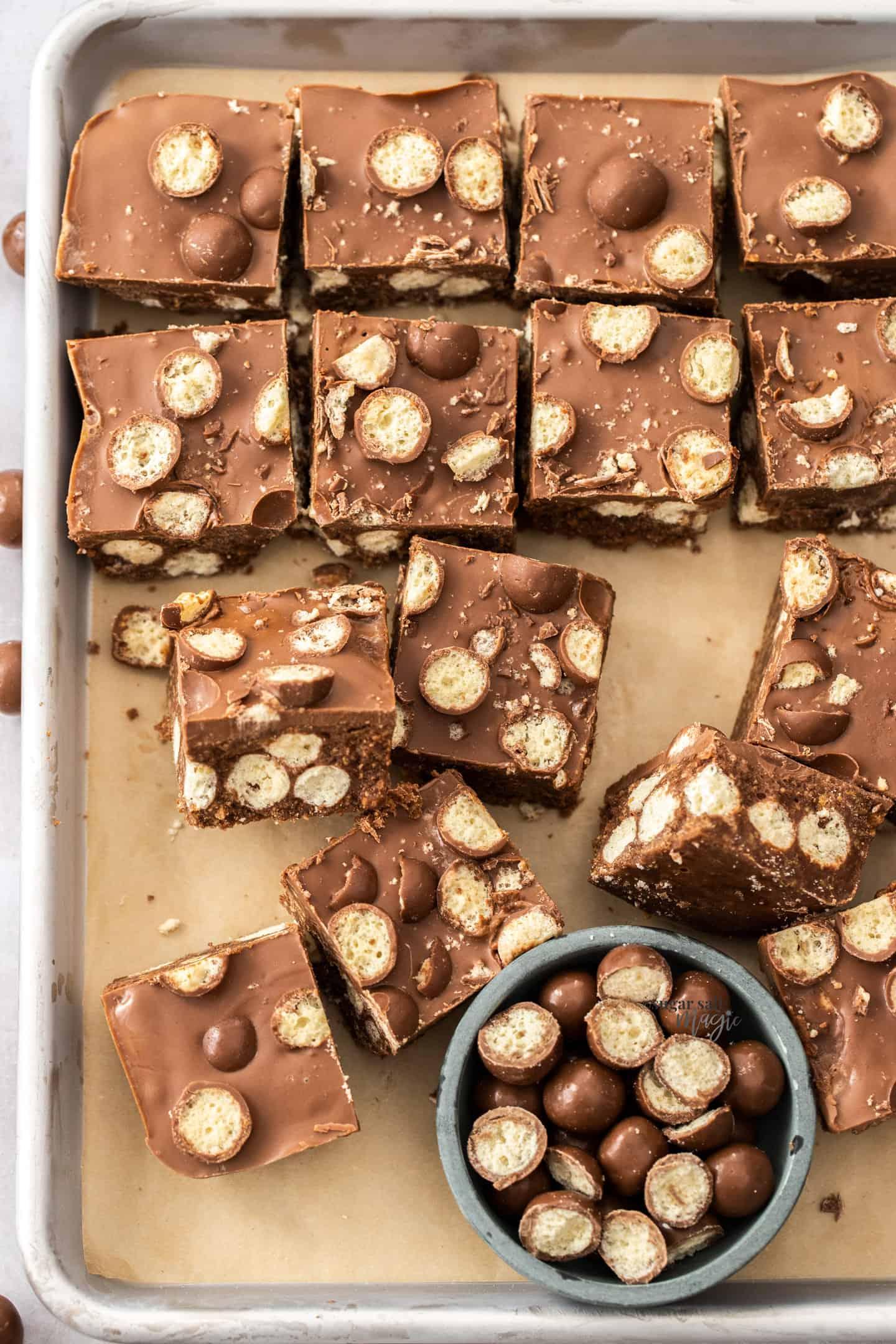 Dairy-free Maltesers on a baking tray