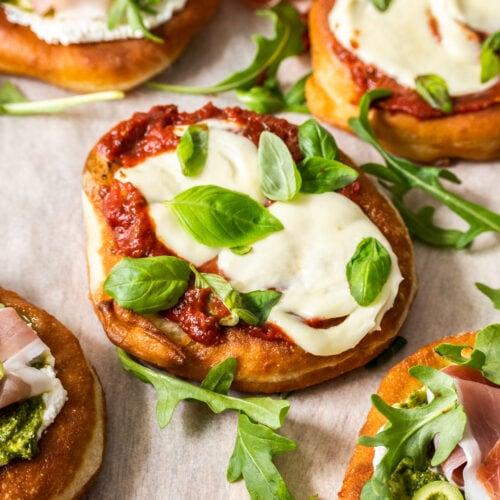 Close-up shot of a freshly fried pizza fritta, showing its crispy texture and melted mozzarella