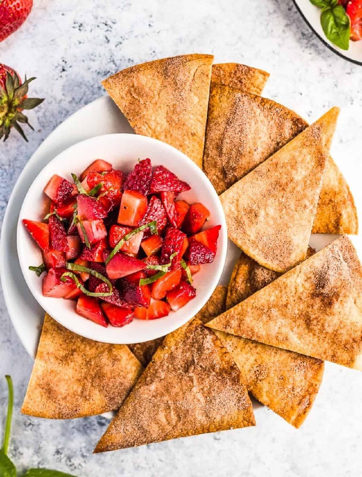 Strawberry salsa served with tortilla chips