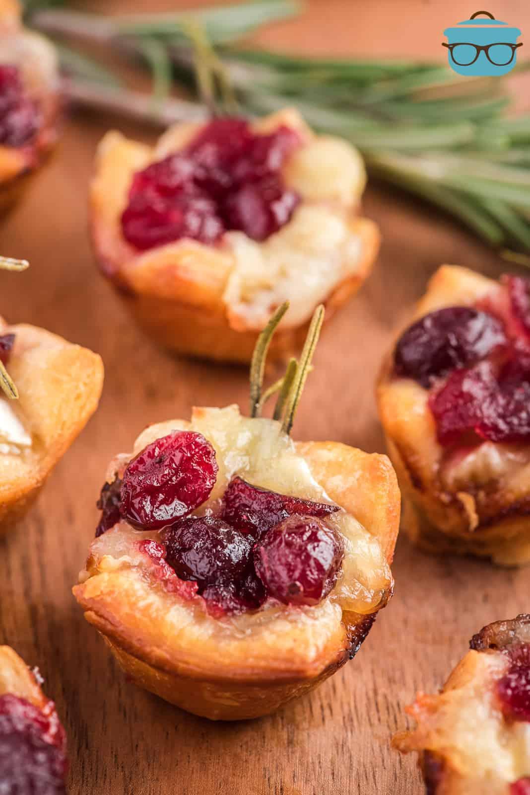 close up shot of a single cranberry brie bite