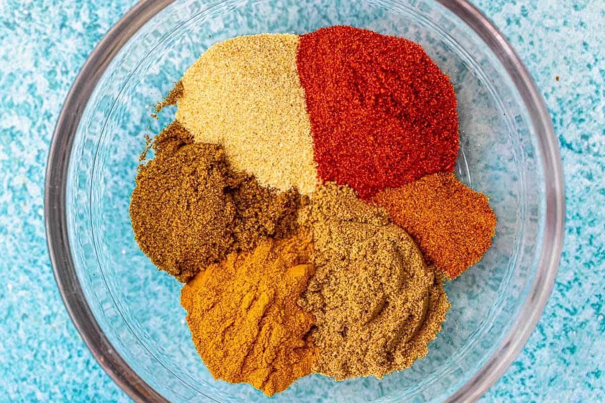 Close up of the shawarma spice blend ingredients