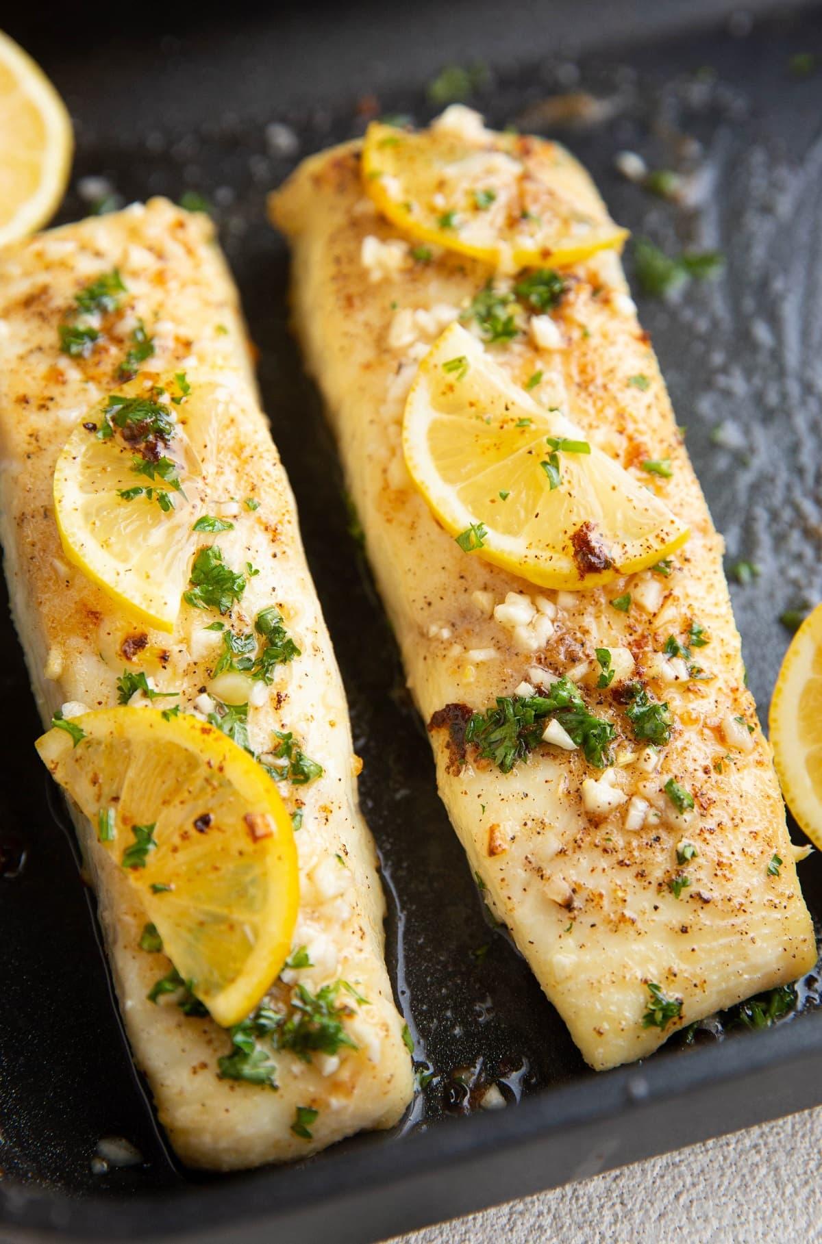 baked halibut with garlic butter sauce