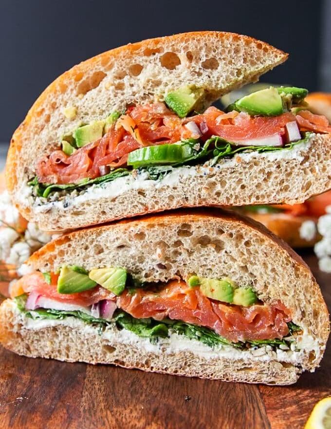 Close up of ingredients for Alaska Salmon Picnic Sandwich