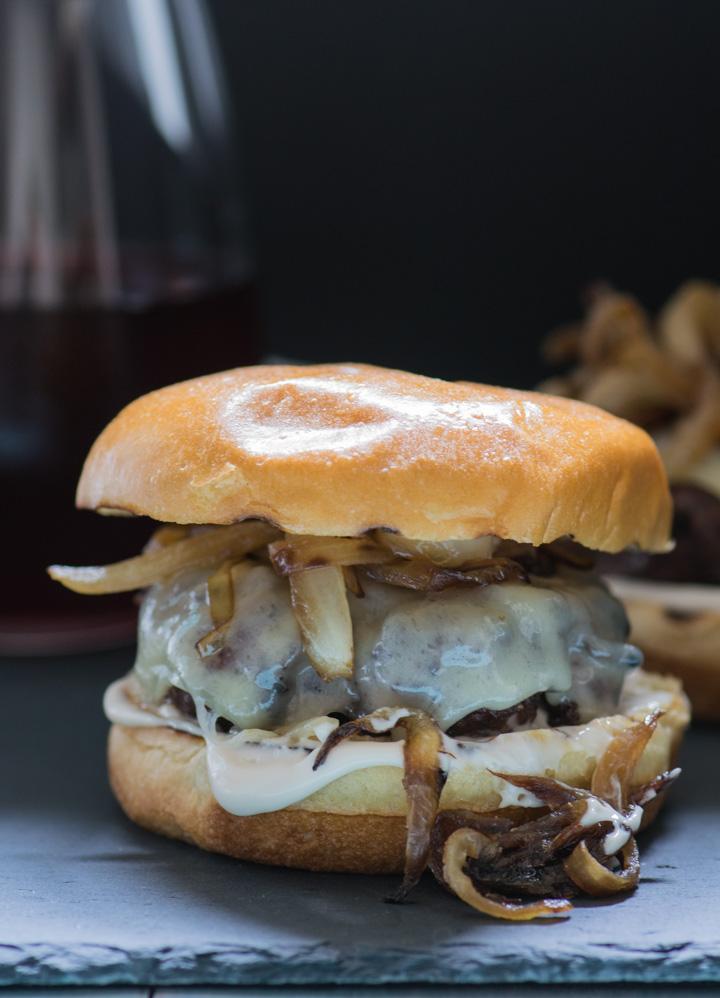 Caramelized Onion Gruyere Ramen Burger