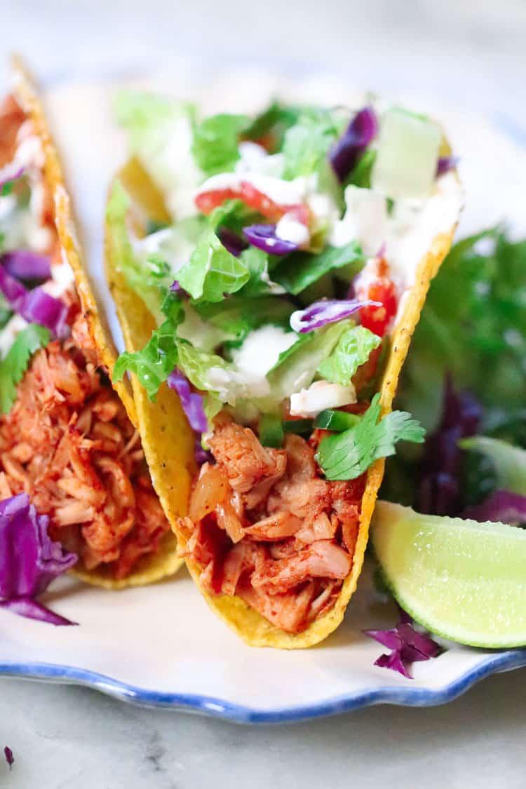 close up shot of jackfruit tacos