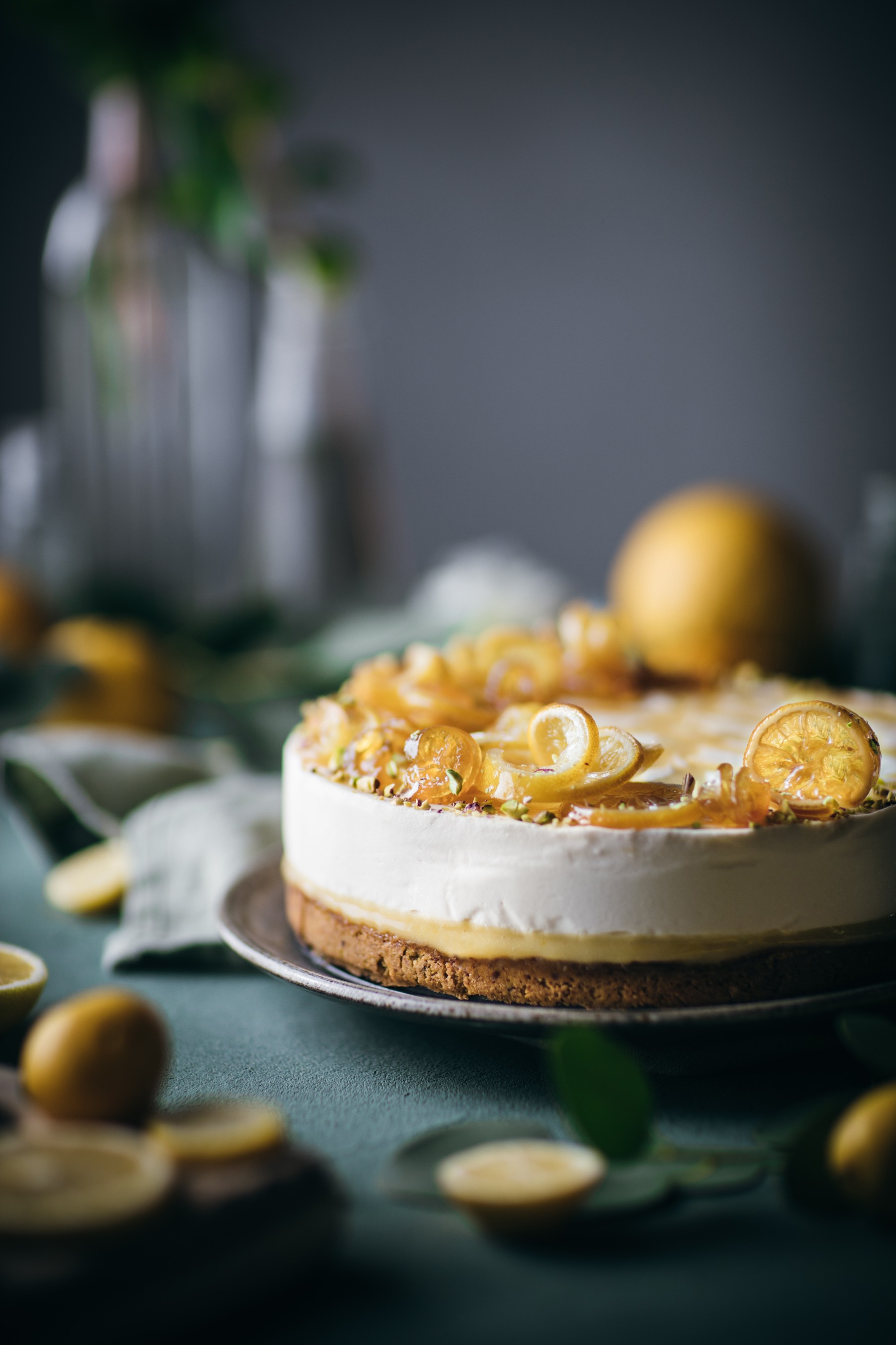 Spring Lemon Ginger Cheesecake beautifully decorated