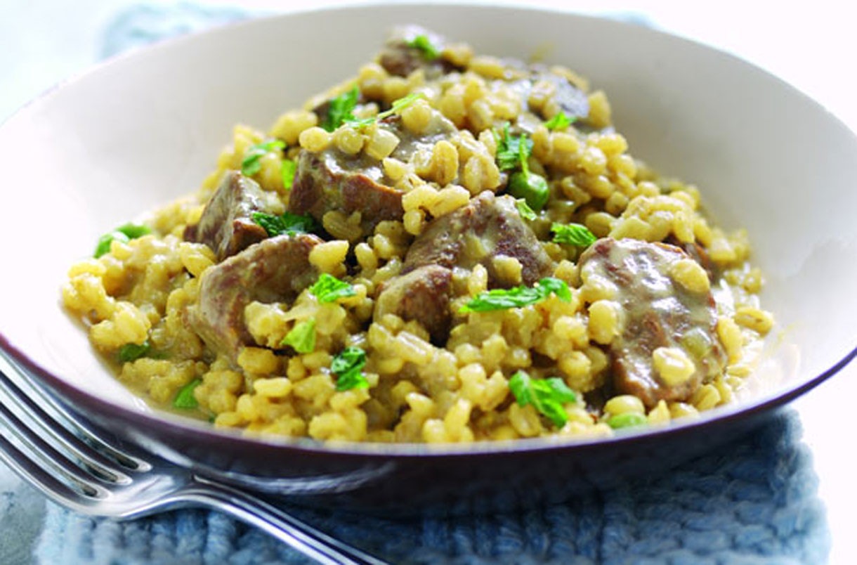 Easter lamb and barley risotto with Parmesan cheese