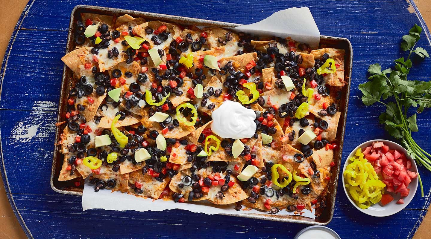 loaded playoff nachos with pepper jack cheese