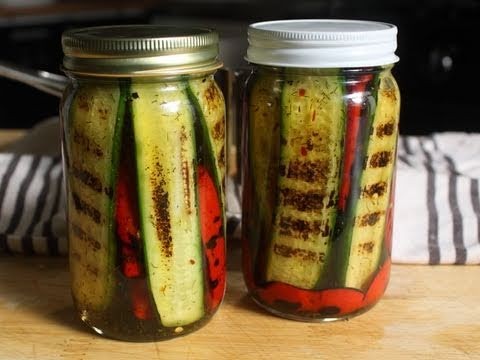 grilled vegetable pickles in mason jars