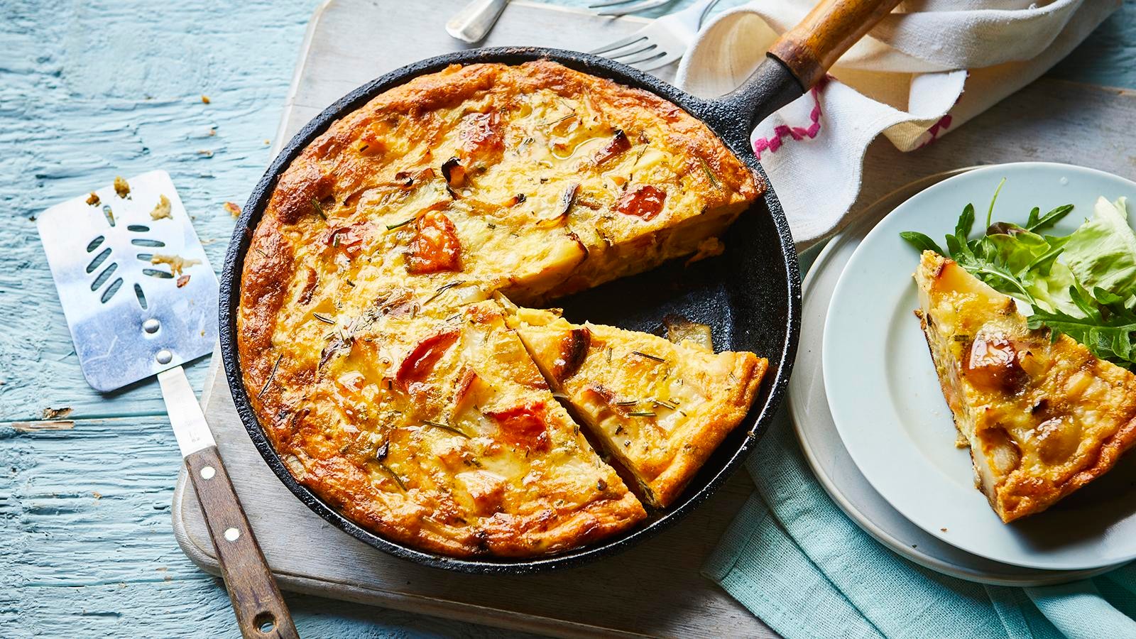 frittata made with leftover vegetables and cheese