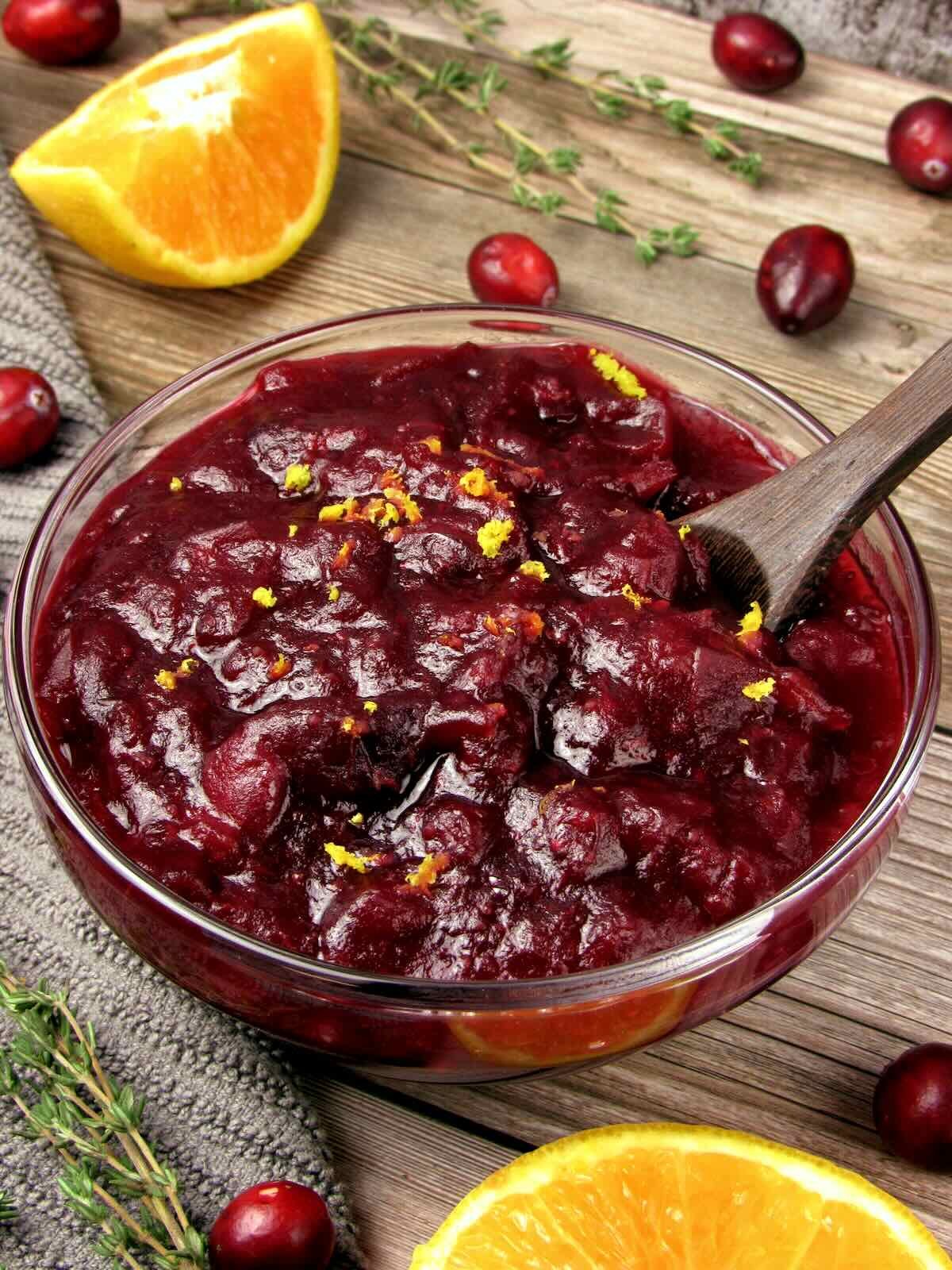 roasted cranberries with orange zest and maple syrup