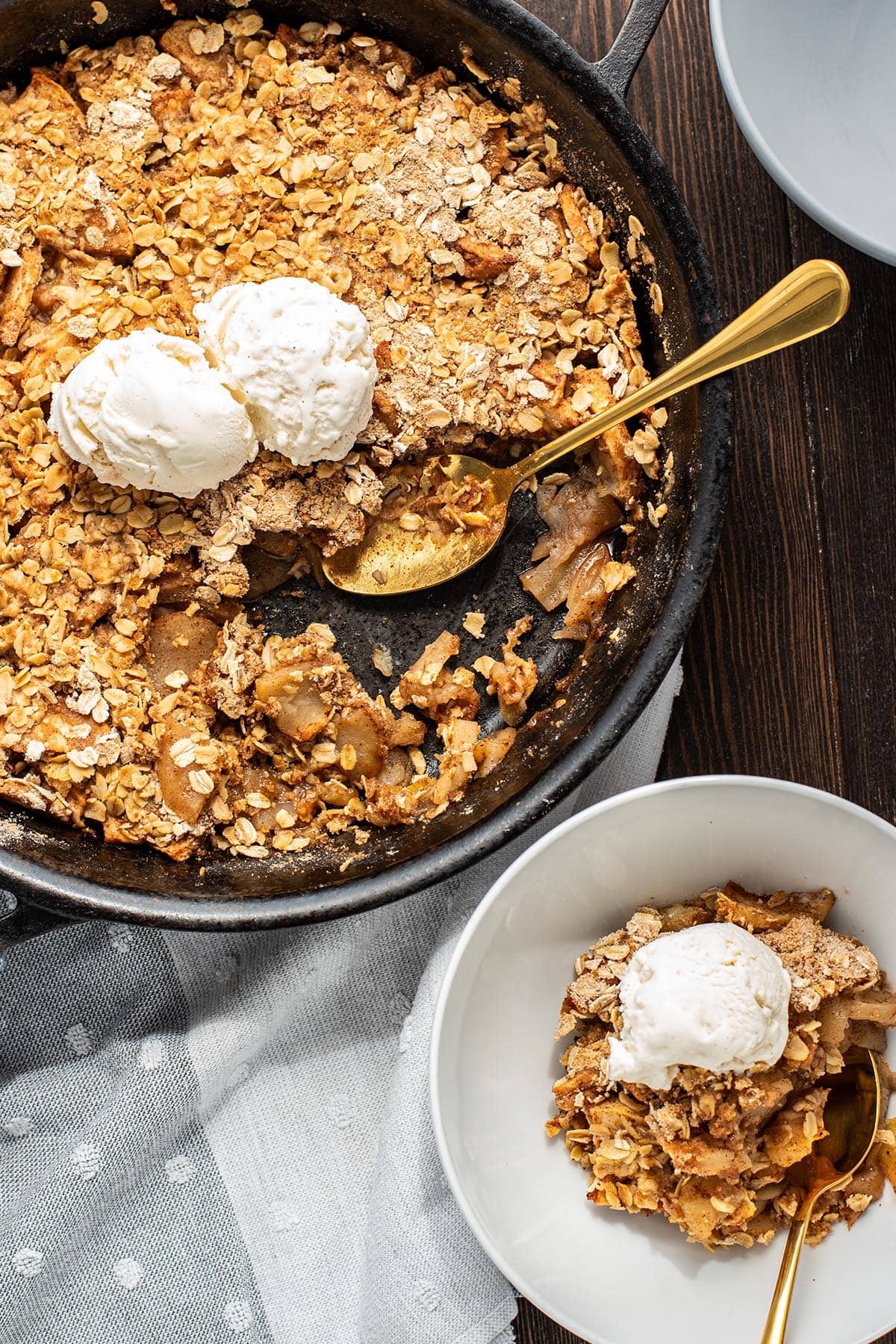 warm apple crisp in a rustic kitchen setting
