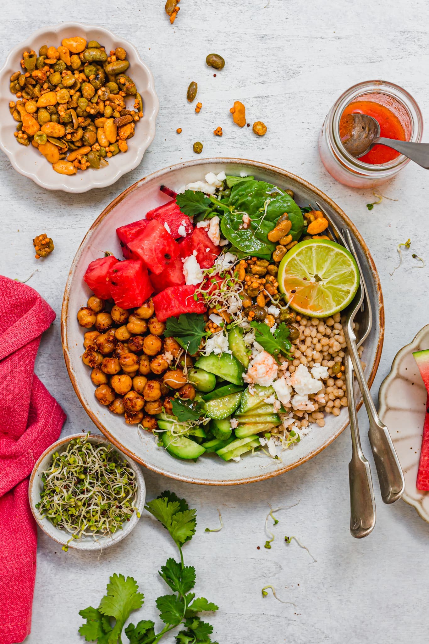 fresh watermelon couscous salad with chickpeas