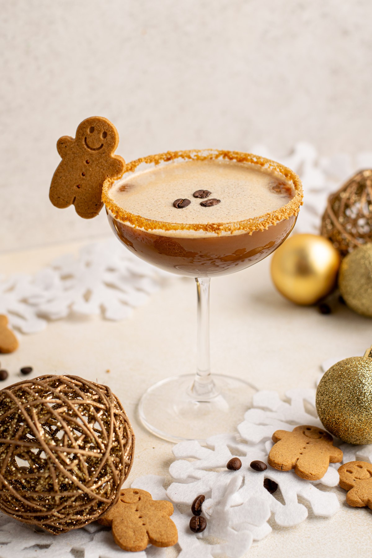 Close-up of a gingerbread shot with garnish