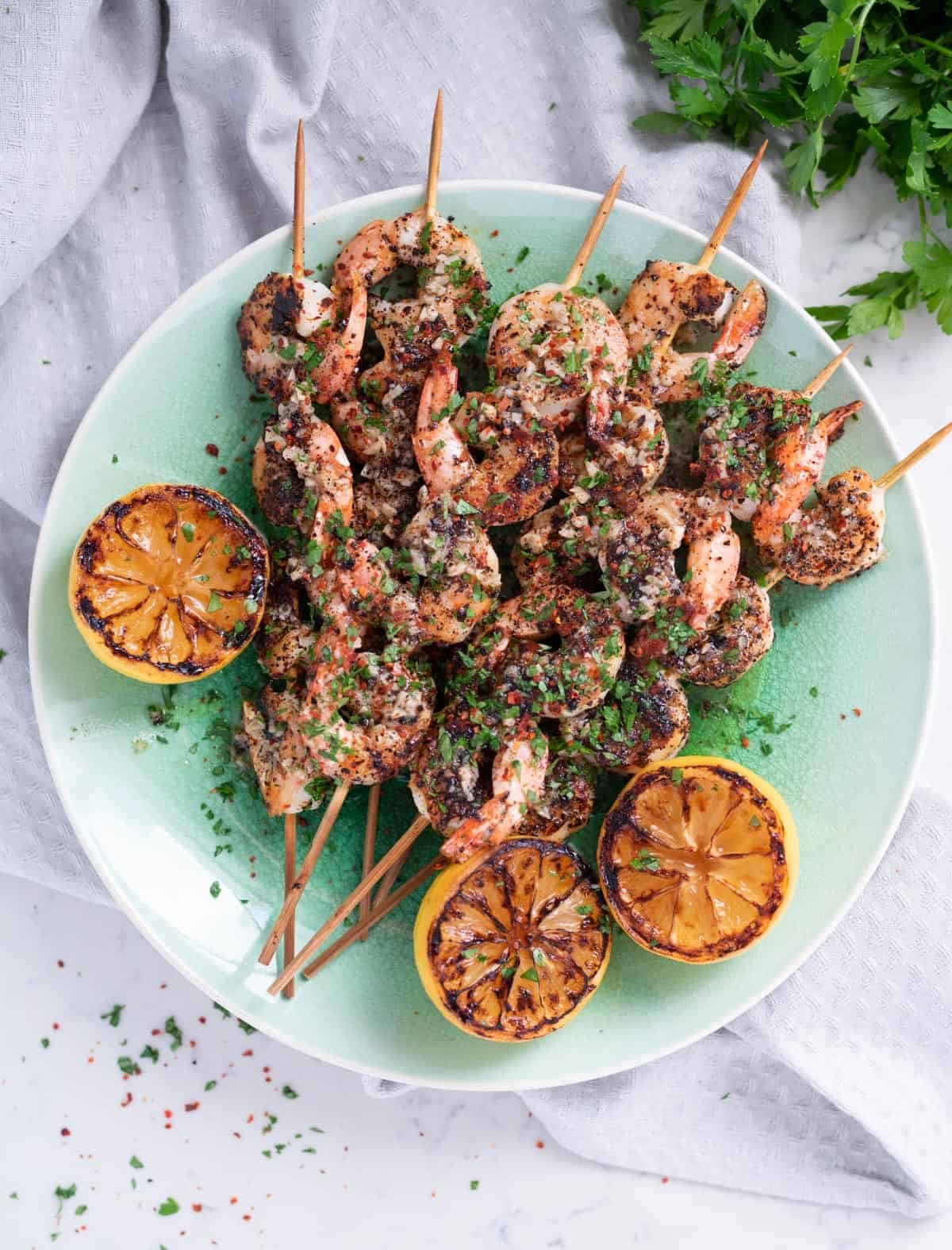Antalya style seafood kebabs with fresh herbs, grilled to perfection