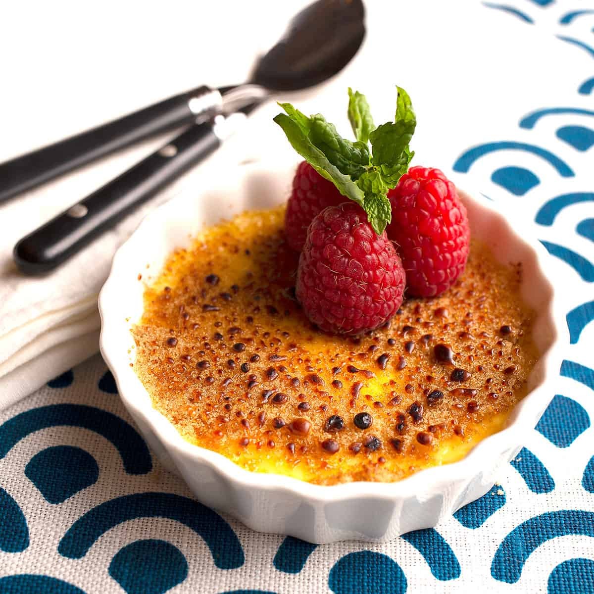 cantaloupe prosciutto creme brulee close up