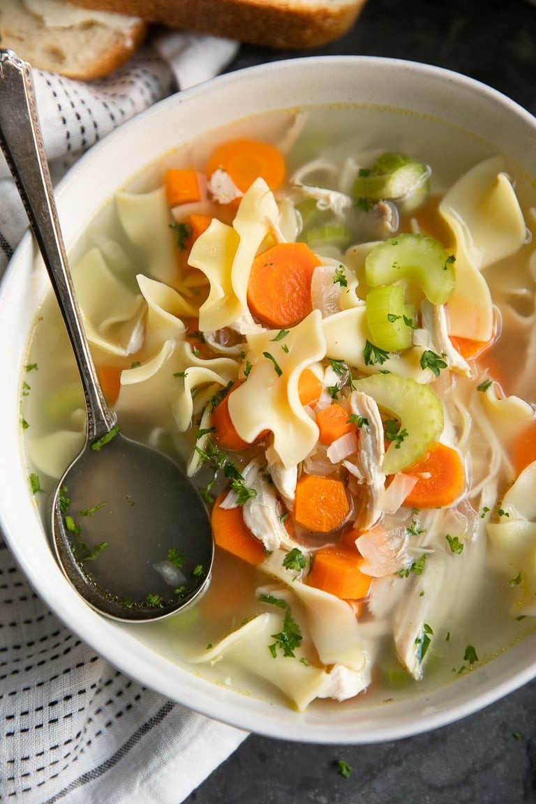 steaming bowl of homemade chicken noodle soup