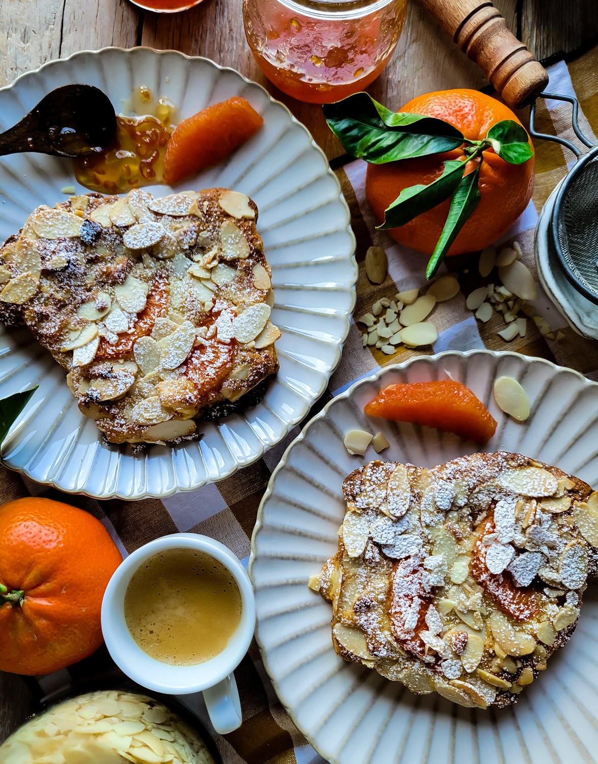 cardamom orange bostock on a wooden board