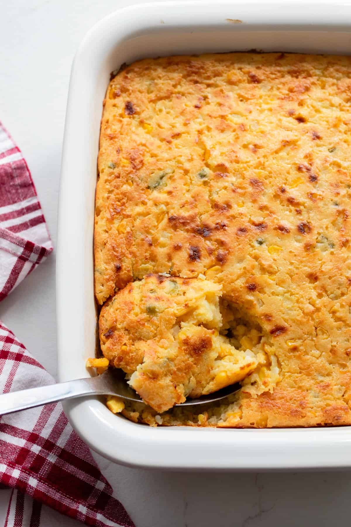 Delicious farmhouse corn casserole with creamy texture and golden top