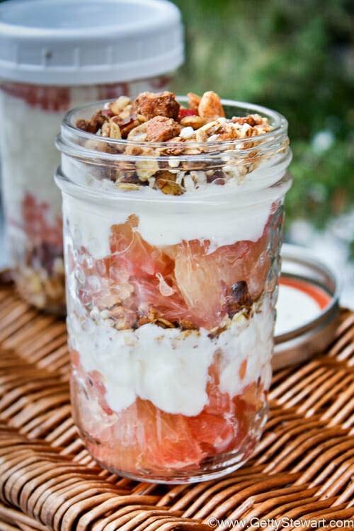layered pomelo parfait in a glass