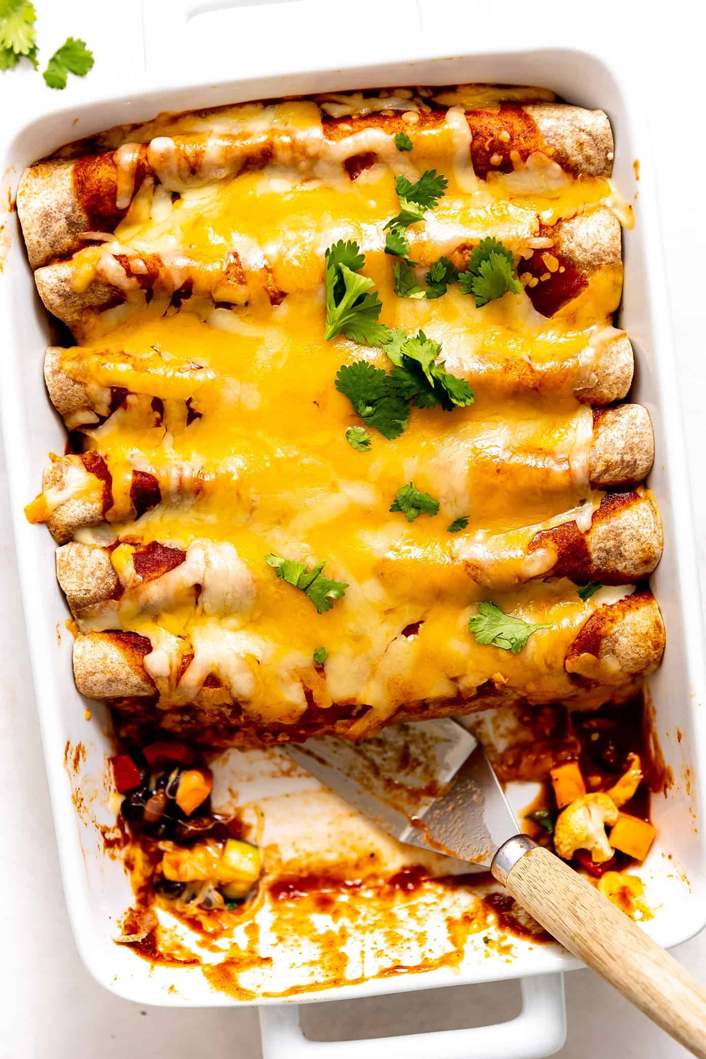 Roasted vegetable enchiladas with mole sauce