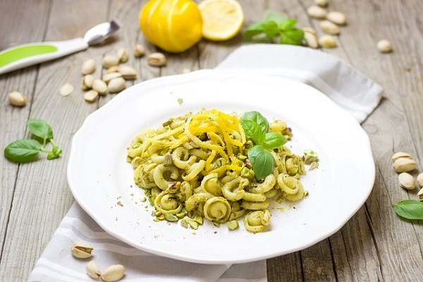 fresh orange peel pesto on pasta