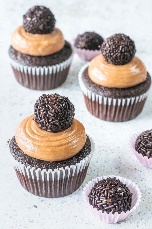 birthday brigadeiro cupcakes decorated with sprinkles