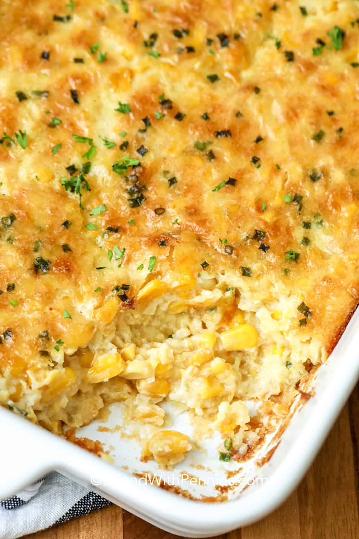golden baked corn casserole with smooth custard inside