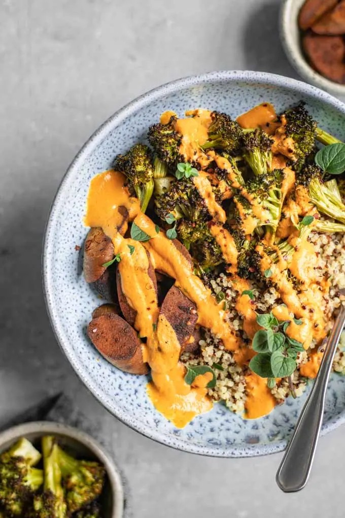 Garlic and herb buddha bowl with roasted broccoli