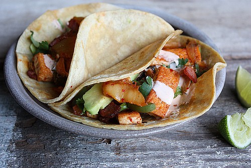 Korean kimchi bacon fusion tacos