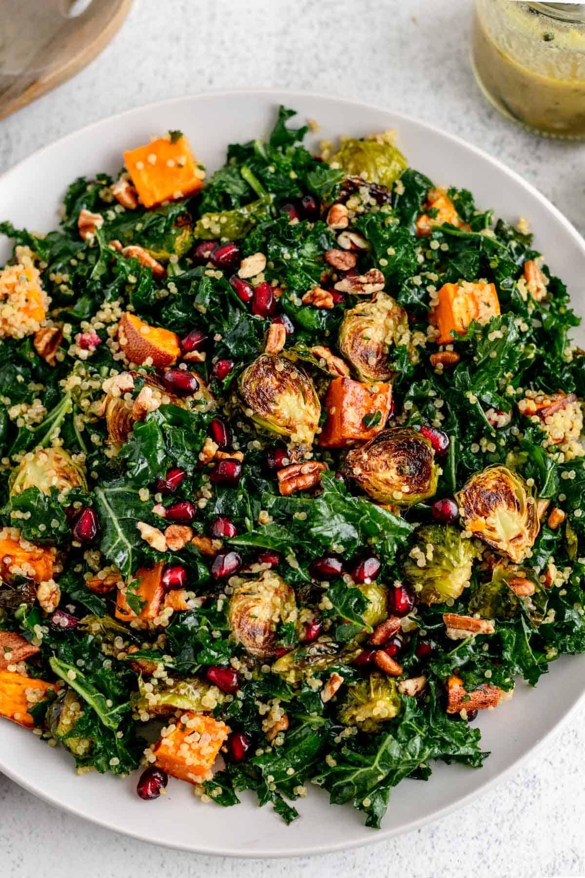 Close up shot of a roasted vegetable and quinoa bowl