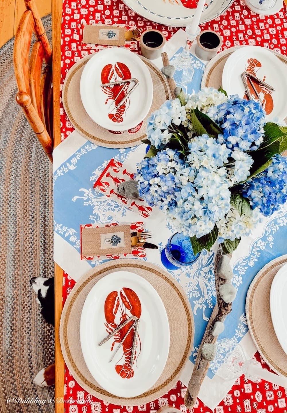 A beautifully styled table setting with a Lobster and Gruyere Frittata as the centerpiece.